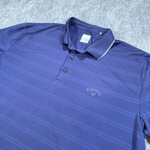 Callaway Golf Polo Opti Dri Shirt Adult Mens XL Navy Striped‎ Short Sleeve